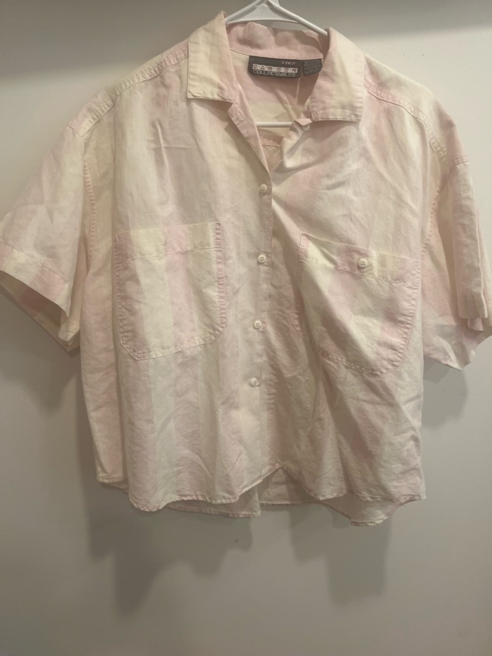 Vintage Pink and Cream Striped Short-Sleeve Button Shirt